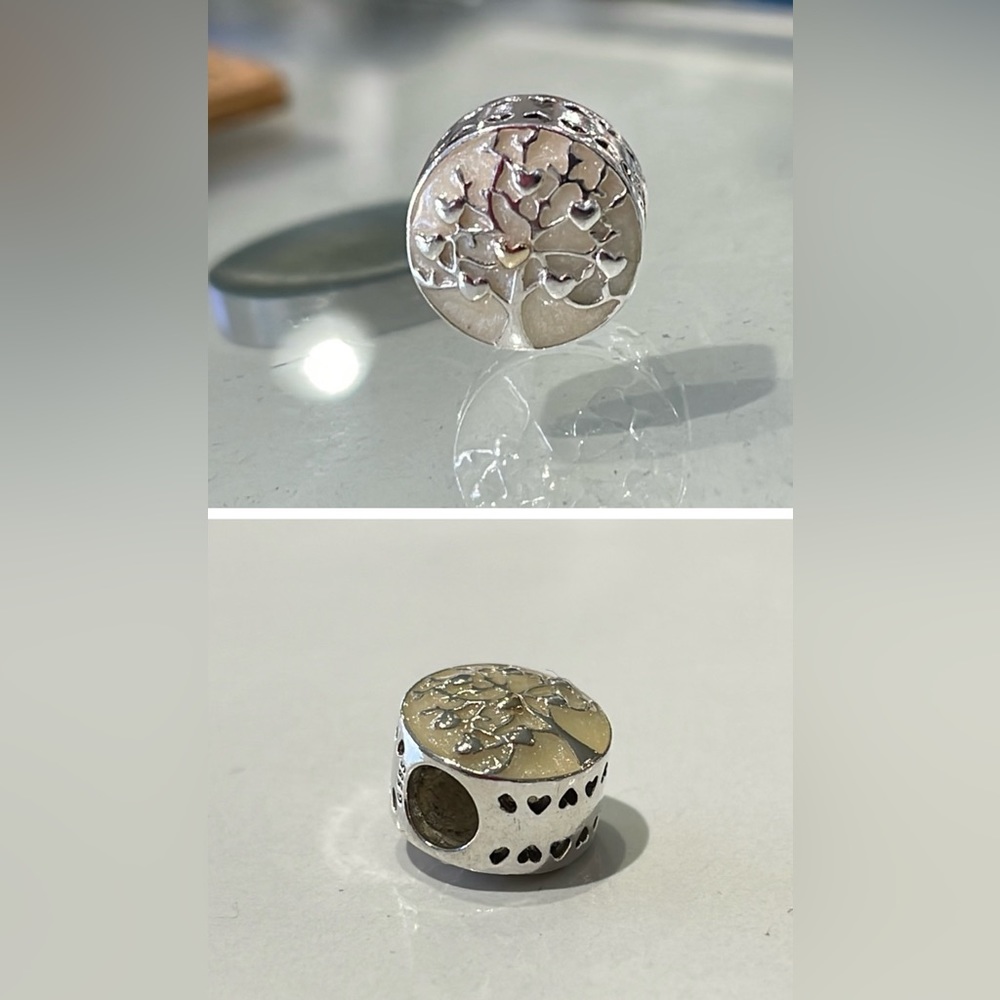 Authentic Pandora Two Tone 14k Gold & Silver Charm- Tree of Hearts Enamel
